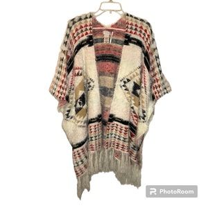 Free People Canyonland Western Aztec Boho Southwestern Fringe Kimono One…
